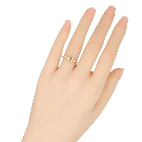 TIFFANY&Co. T wire Ring K18 yellow gold/diamond #4.9(US Size) 2.38g Women - Picture 1 of 11